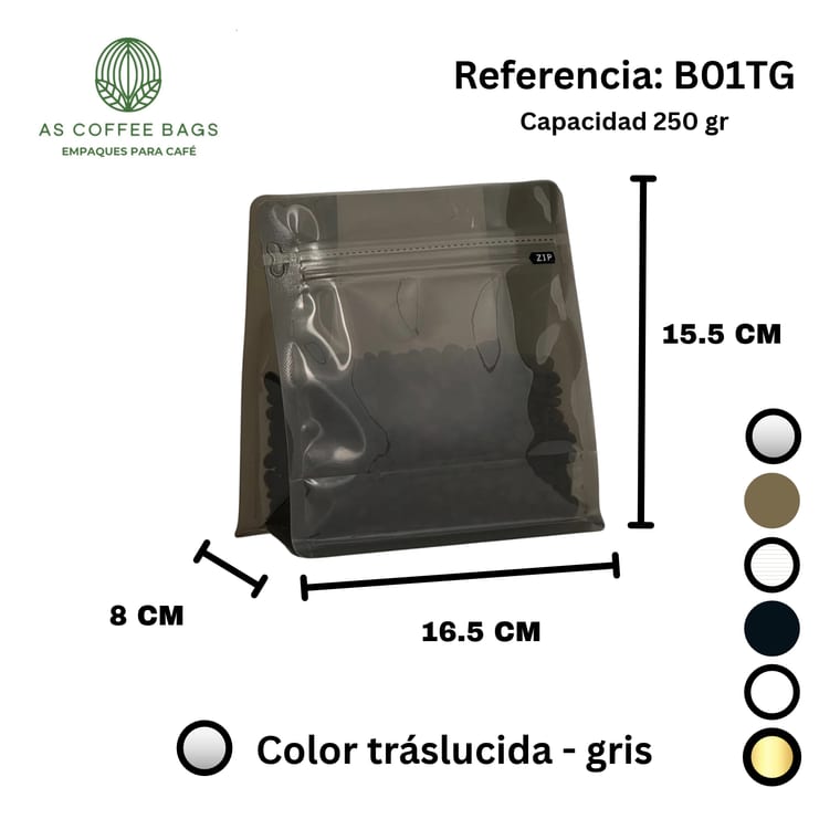 Bolsa para café 250 g color gris translúcido