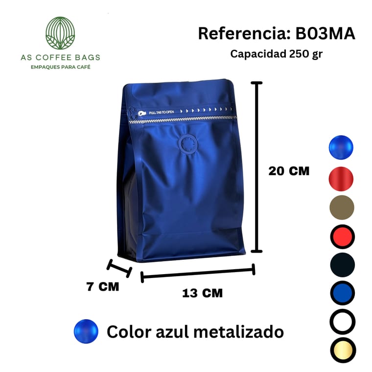 Bolsa para café 250 g color azul metalizado