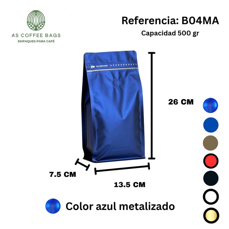 Bolsa para café 500 g color azul metalizado