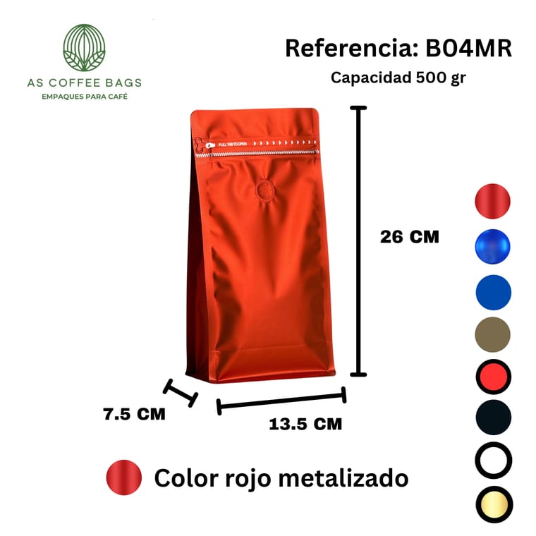 Bolsa para café 500 g color rojo metalizado