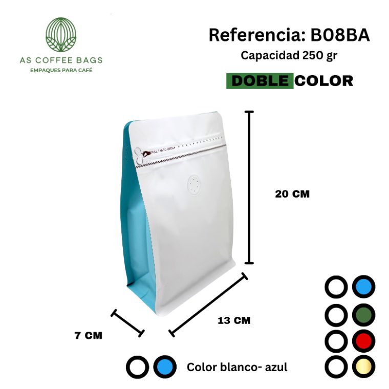 Bolsa para café 250 g doble color blanco y azul claro