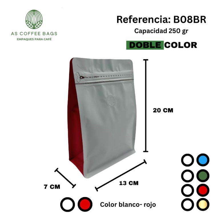 Bolsa para café 250 g doble color blanco y rojo