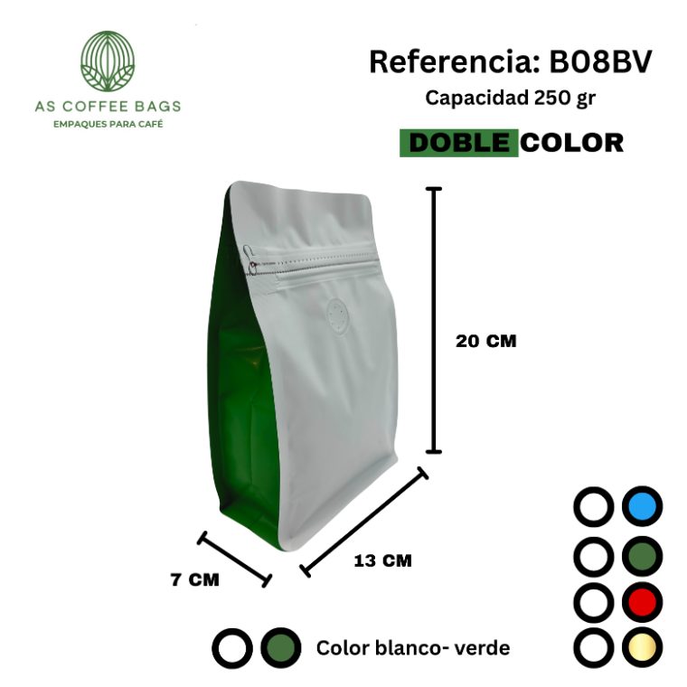 Bolsa para café 250 g doble color blanco y verde