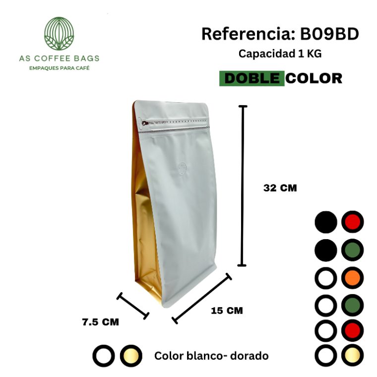 Bolsa para café 1 kg doble color blanco y dorado