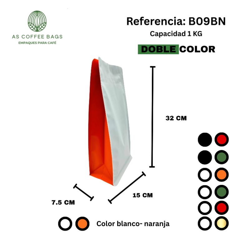 Bolsa para café 1 kg doble color blanco y naranja