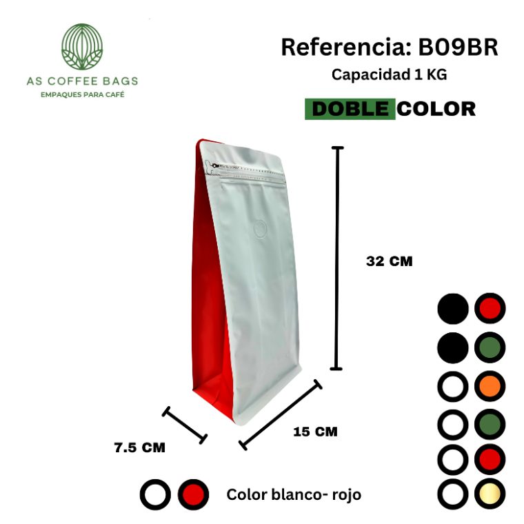 Bolsa para café 1 kg doble color blanco y rojo