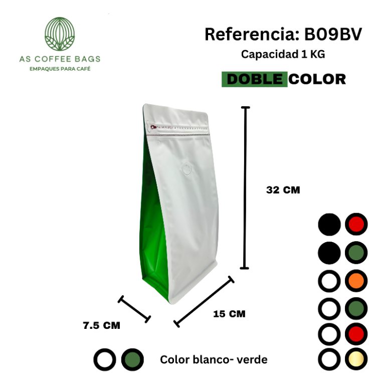 Bolsa para café 1 kg doble color blanco y verde