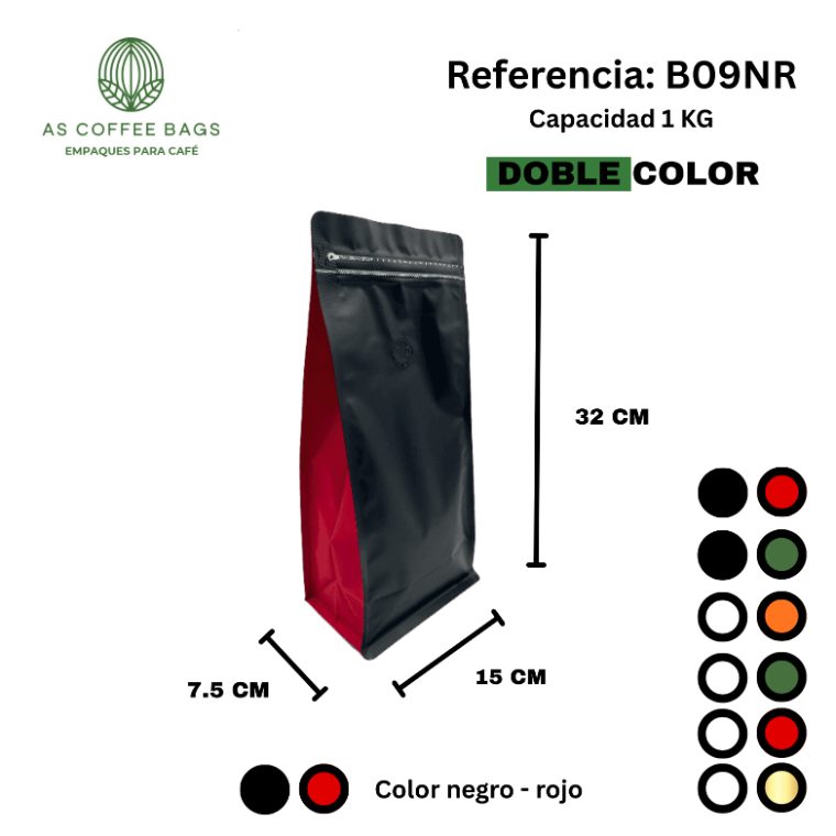 Bolsa para café 1 kg doble color negro y rojo