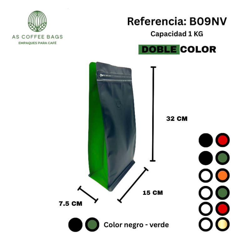 Bolsa para café 1 kg doble color negro y verde