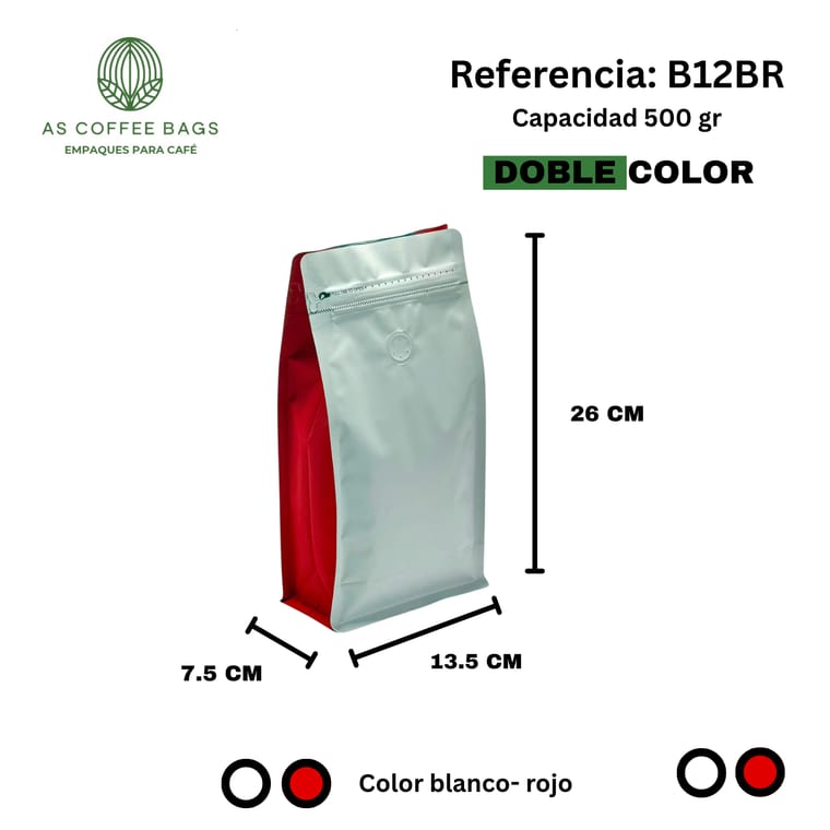 Bolsa para café 500 g doble color blanco y rojo