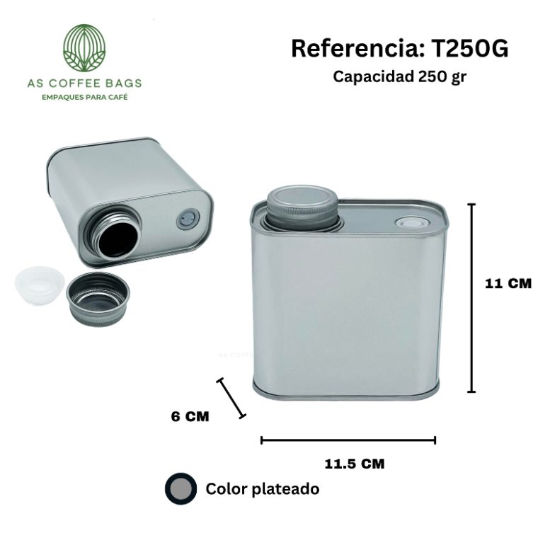 Lata para café 250 g color plateado