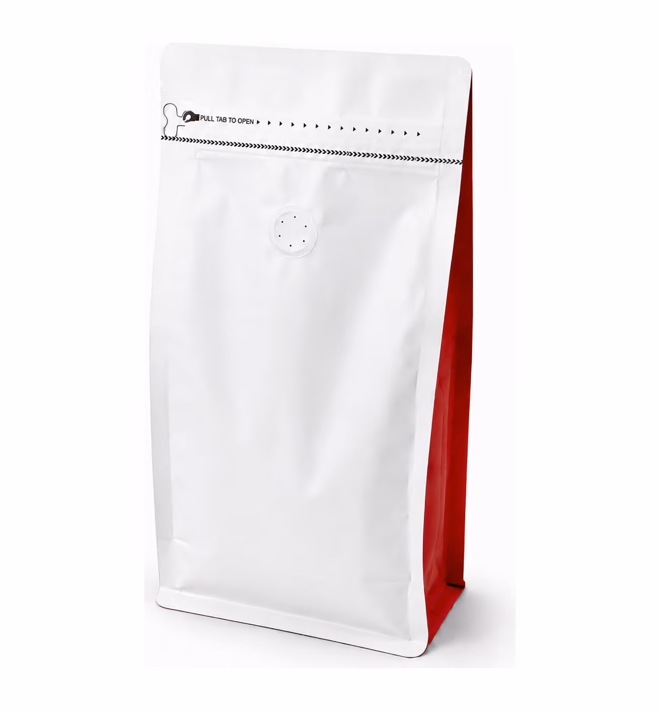Bolsa blanca y roja con válvula desgasificadora